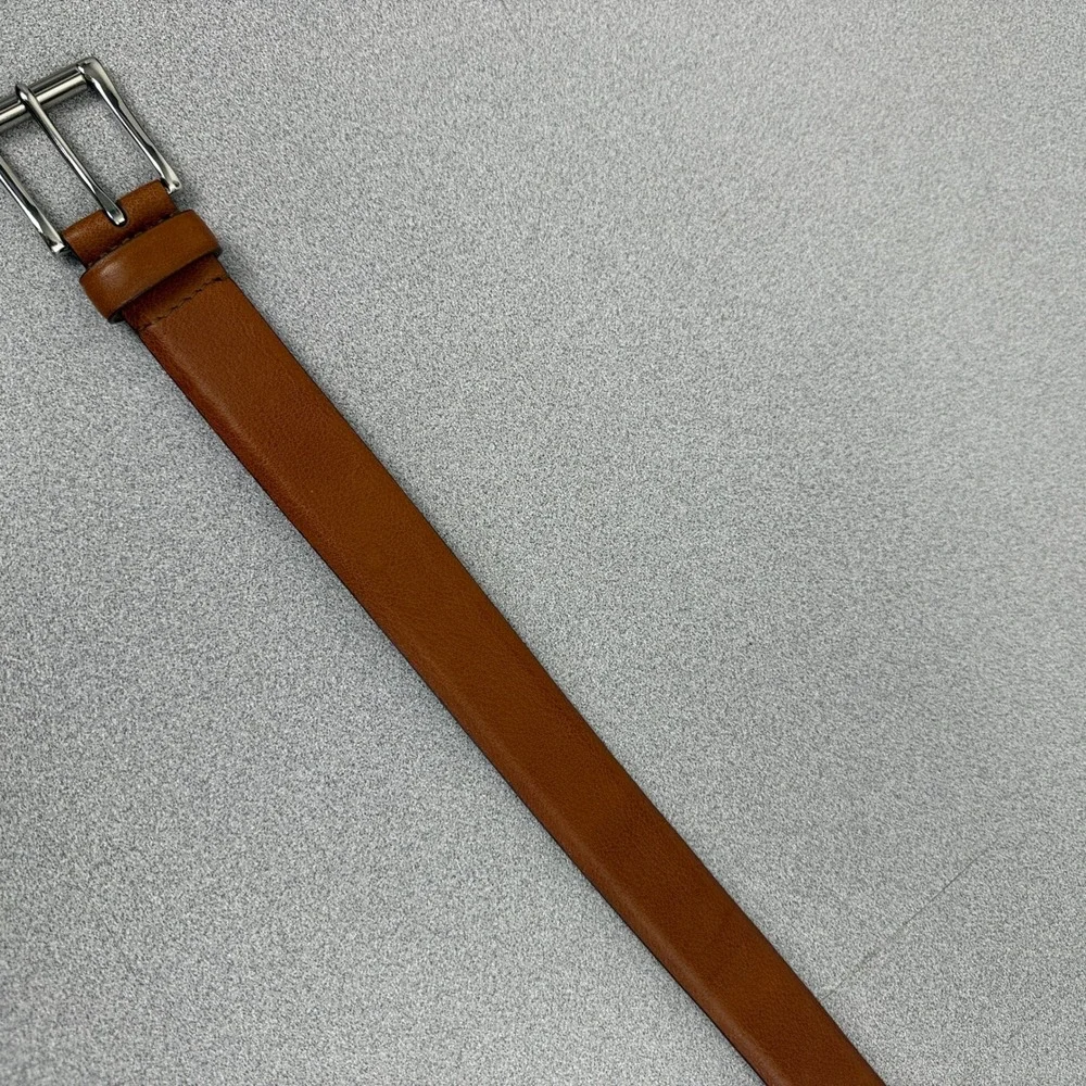 Cole Haan Belt Mens 34 Brown Leather Silver Tone Buckle Classic Everyday Dress